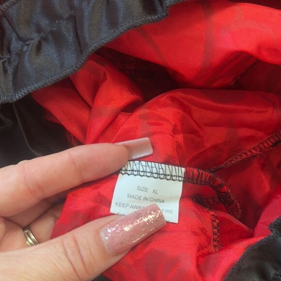 Victorian Dress Red Bow Floral Print Square Neckline Long Sleeves Matte - Picture 16 of 16